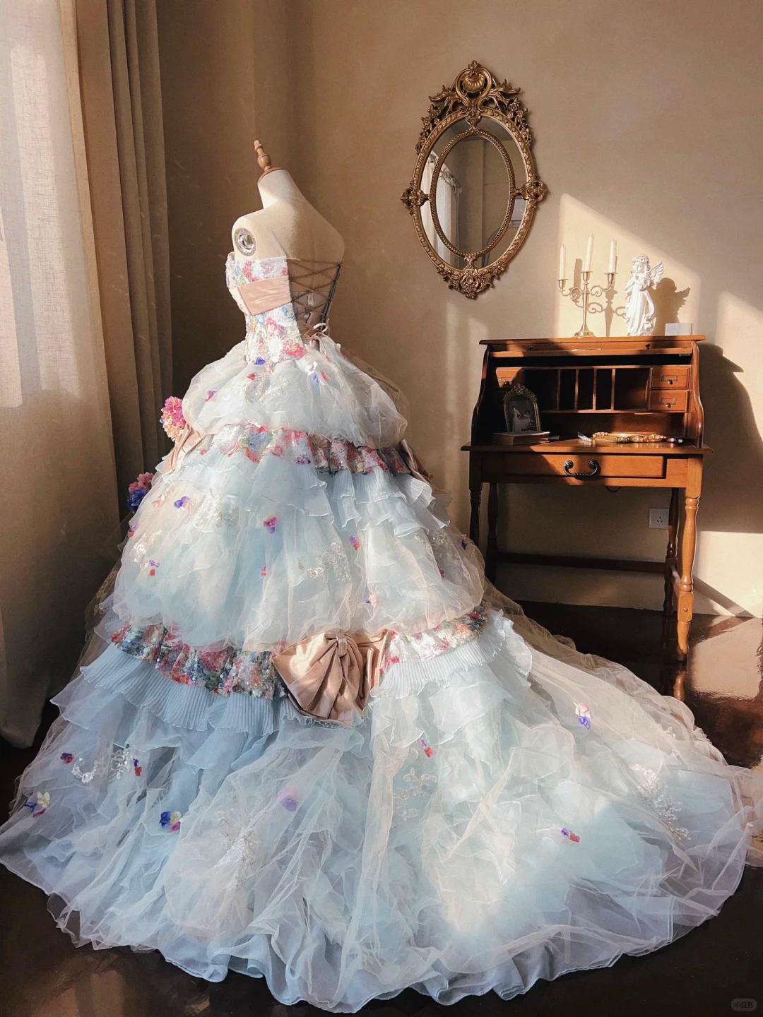 Dreamy Baby Blue Ball Gown Floral Tulle Prom Dress 16TH Birthday Dress DP5017