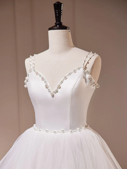 White A-Line Tulle Sweet 16 Dress Long Prom Dress Wedding Dress DP059