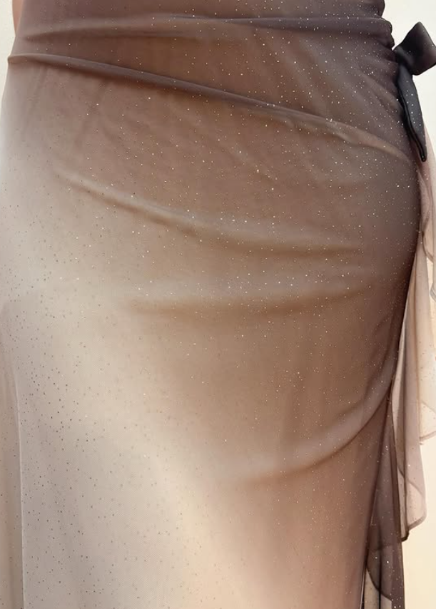 Vintage Brown Ombre Sheath Straps Ruffle Chiffon Prom Dress Evening Dress Date Dress DP5273
