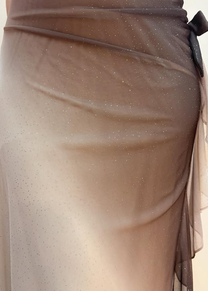 Vintage Brown Ombre Sheath Straps Ruffle Chiffon Prom Dress Evening Dress Date Dress DP5273