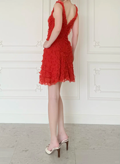 Cute Charming A Line Straps Layered Red Chiffon Short Prom Dress Homecoming Dress DP6449