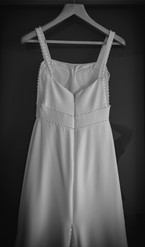 Simple Mermaid Spaghetti Strap Pearl Satin Long Sweep Wedding Dress DP1878