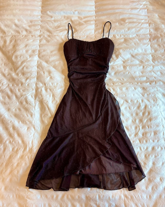 Dark Brown A Line Halter Ruffle Sequin Chiffon Short Homecoming Dress Outfits DP3120