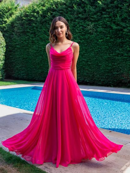 Orange Line Spaghetti Straps Chiffon Prom Dress Formal Dress Party Dress DP3503