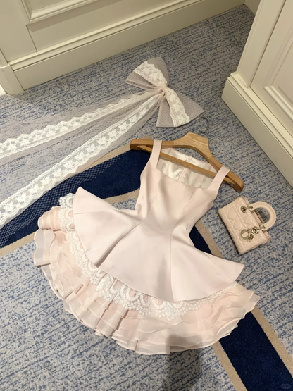 Light Pink A Line Straps Satin Short Prom Dress Homecoming Dress DP5454