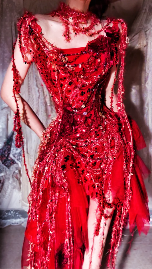 Charming Red Exquisite Floral Sequin Chiffon Short Homecoming Dress Cocktail Dress DP2974