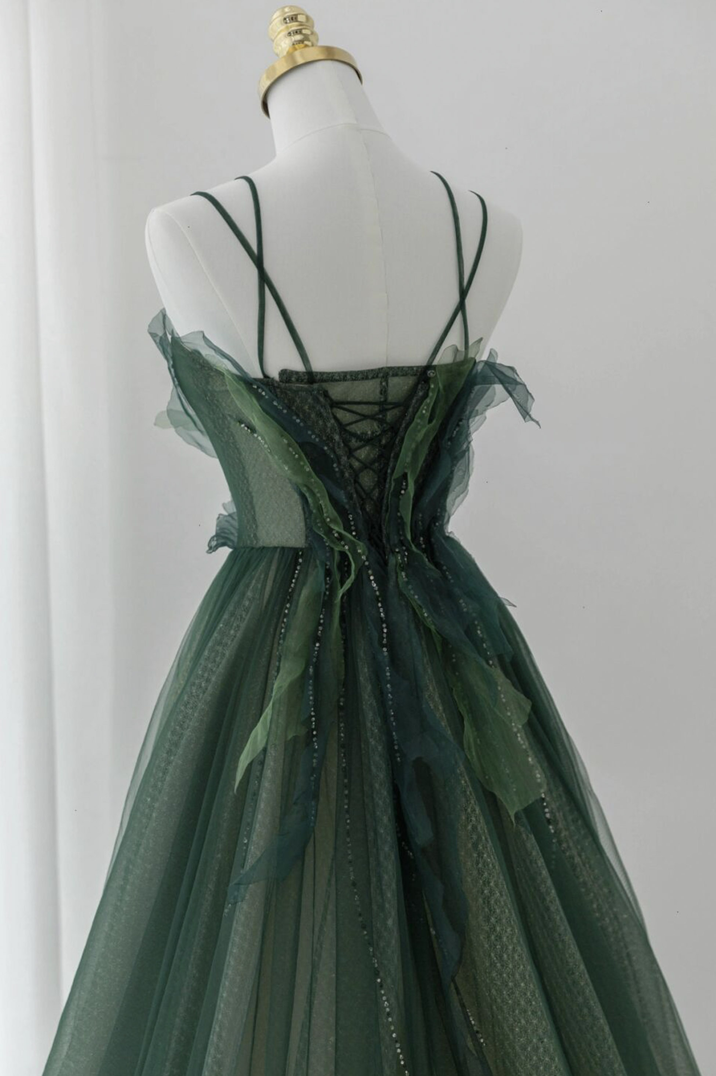 Gorgeous Green Tulle Beaded Long Prom Dress Green Evening Dress DP444