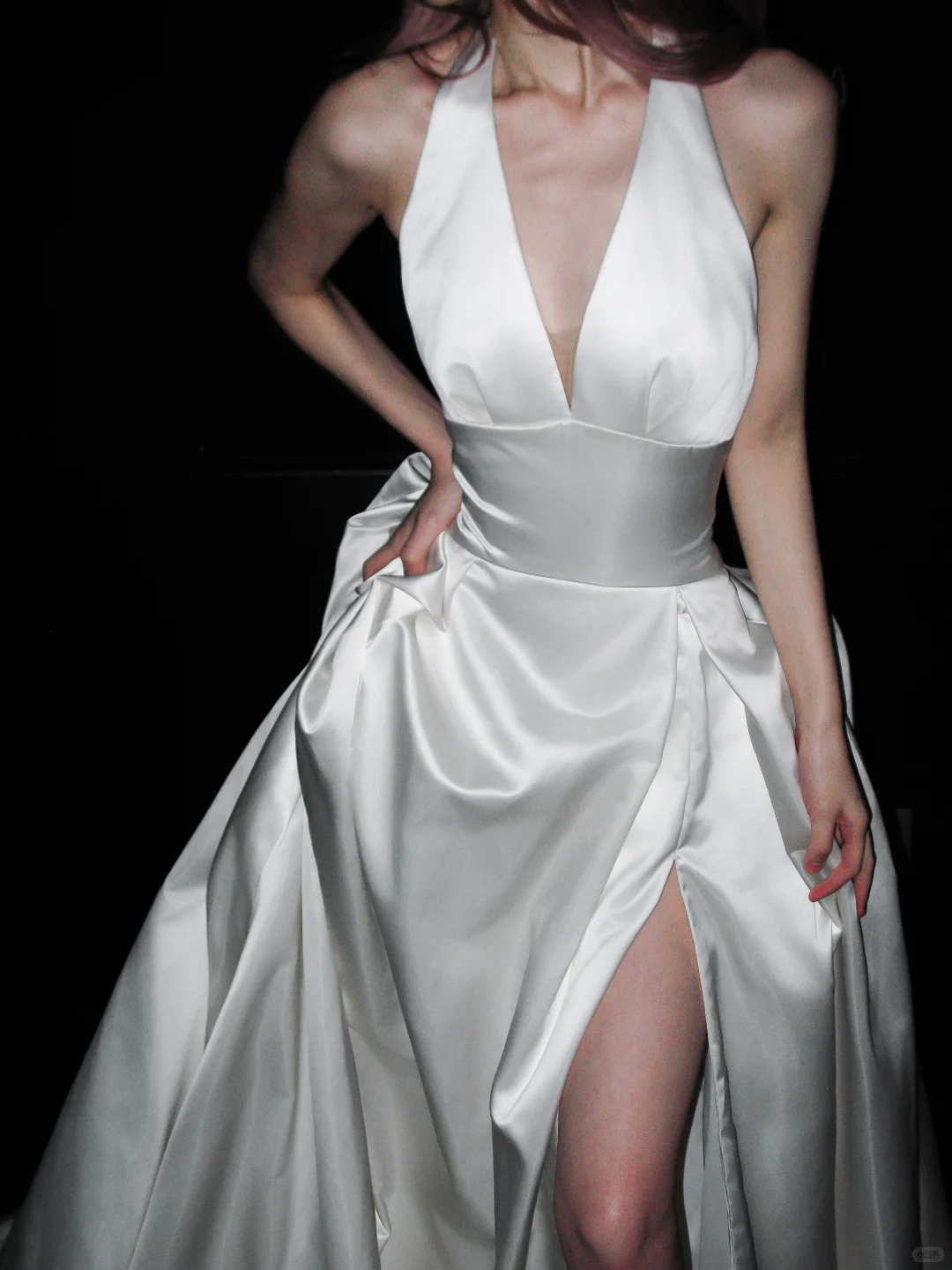 Stunning A Line Halter White Satin Backless Long Wedding Dress DP5201