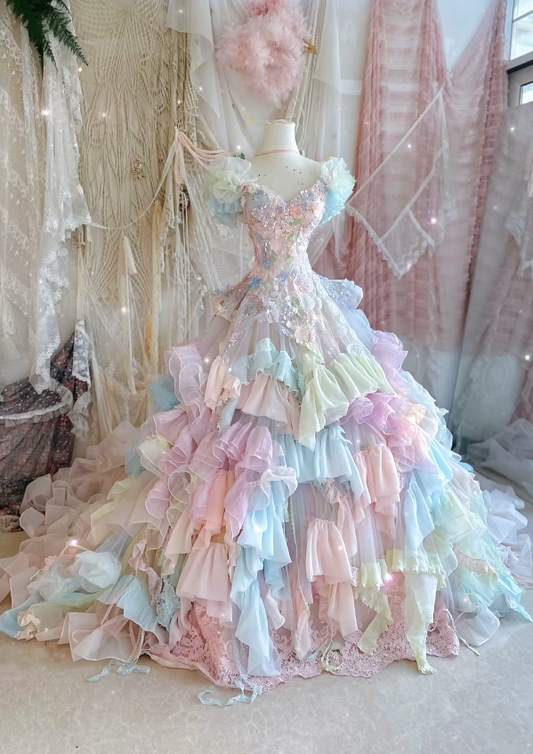 Dreamy Multi-color Ball Gown Puff Layered Chiffon Tulle 16th Birthday Dress Prom Dress DP3811