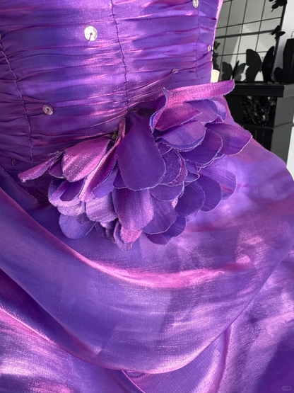 Vintage Purple Ball Gown Strapless Beaded Layered Satin Prom Dress Quinceanera Dress DP6962