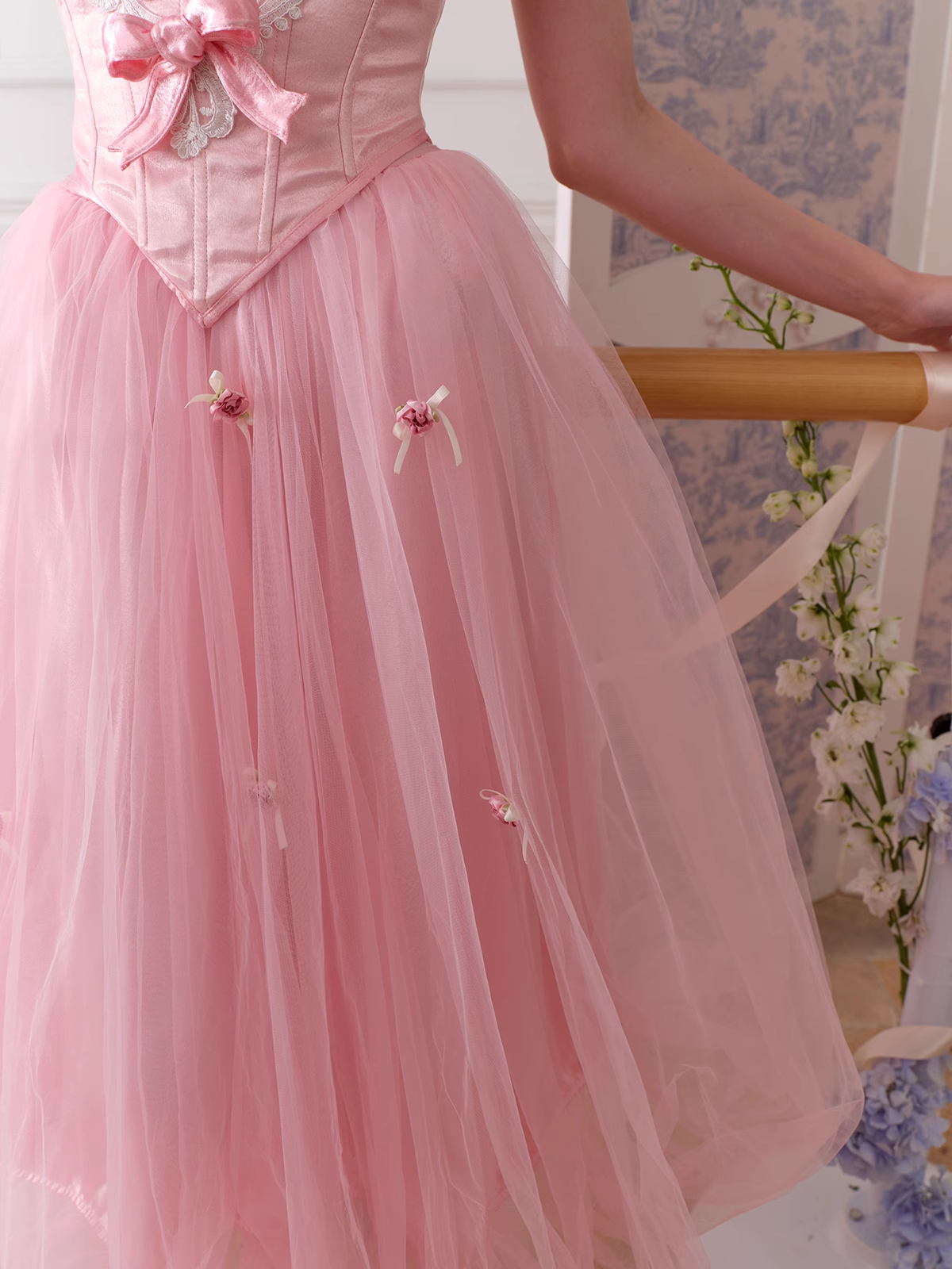 Cute A Line Sweetheart Neck Corset Bow Pink Tulle Satin Party Dress Birthday Dress DP2744