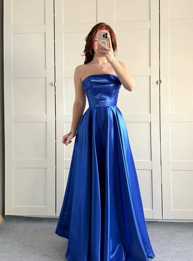 Princess Pink A Line Strapless Satin Prom Dress Evening Dress DP5261