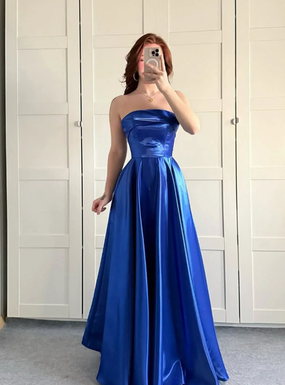 Princess Pink A Line Strapless Satin Prom Dress Evening Dress DP5261