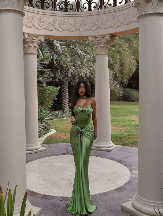 Sexy Green Mermaid Sweetheart Neck Pleated Satin Prom Dress Party Dress Evening Dress DP3377