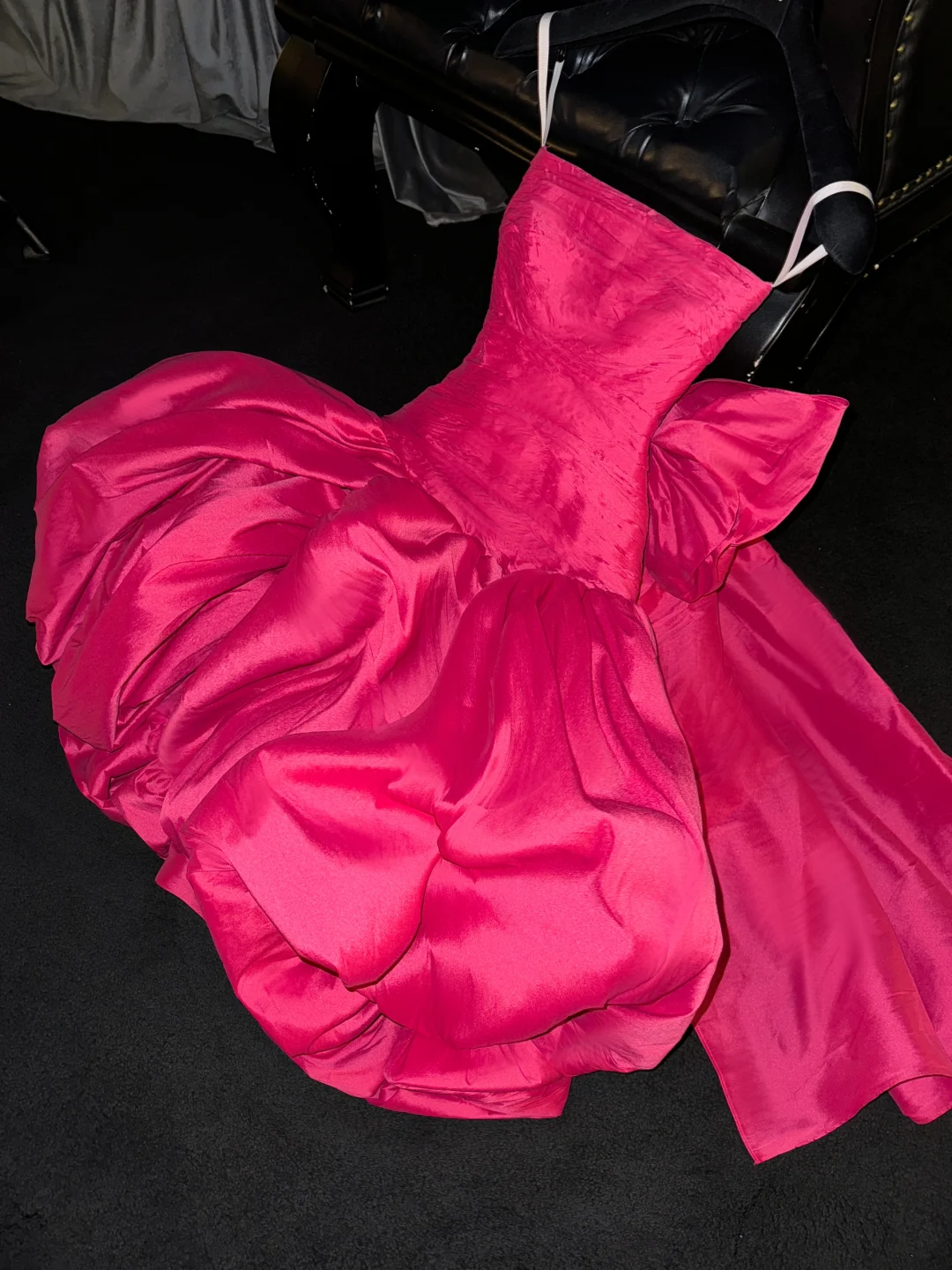 Cute Hot Pink A Line Strapless Satin Short Homecoming Dress Birthday Dress with Bow DP1947