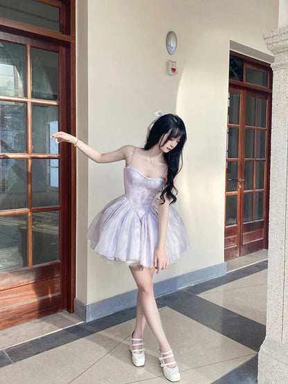 Purple Ball Gown Spaghetti Straps Chiffon Birthday Dresses Lolita Dress Outfits DP3410