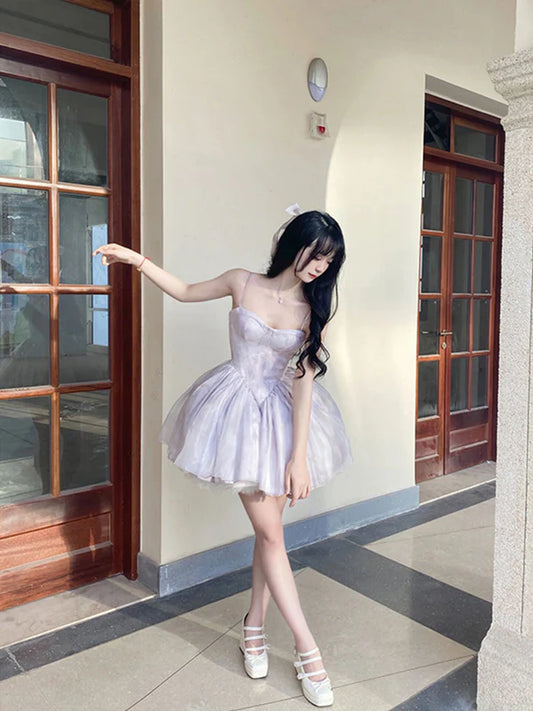 Purple Ball Gown Spaghetti Straps Chiffon Birthday Dresses Lolita Dress Outfits DP3410