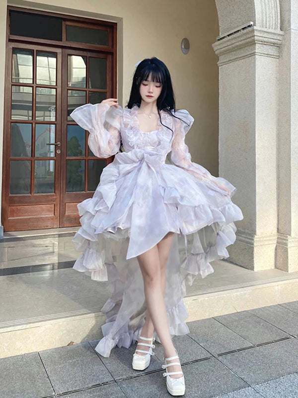 Purple Ball Gown Spaghetti Straps Chiffon Birthday Dresses Lolita Dress Outfits DP3410