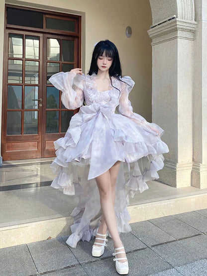 Purple Ball Gown Spaghetti Straps Chiffon Birthday Dresses Lolita Dress Outfits DP3410