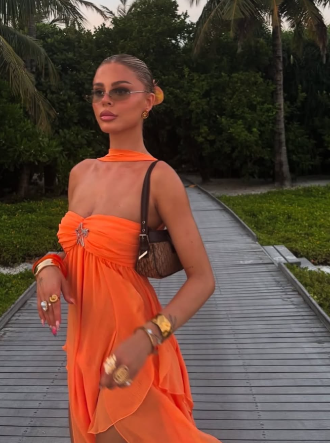 Flowy Orange A Line Halter Ruffle Chiffon Prom Dress Party Dress Vacation Dress DP3526