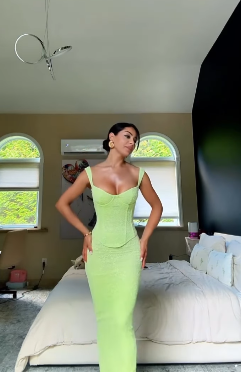 Stunning Two Piece Sheath Straps Green Lace Prom Dress Evening Dress DP4337