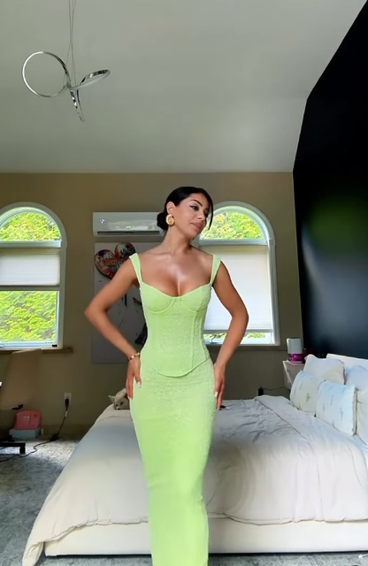 Stunning Two Piece Sheath Straps Green Lace Prom Dress Evening Dress DP4337