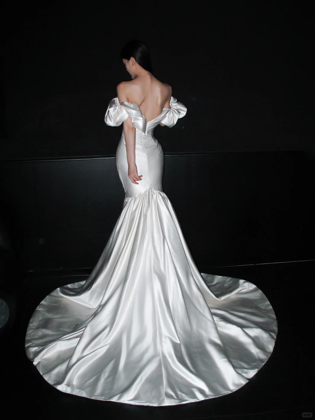 White Mermaid Off the Shoulder Satin Long Train Wedding Dress DP8108