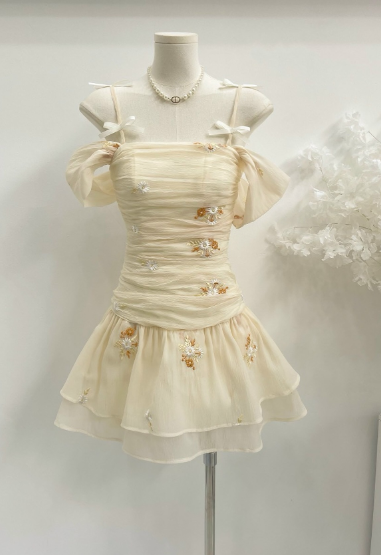 Chic Chiffon Straps Ruched Bodice Homecoming Dress  DP555