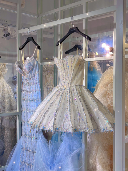 White Stunning A Line Strapless Rhinestone Tulle Homecoming Dress Cocktail Dress DP2680