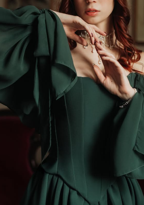 Emerald A Line Long Sleeve Chiffon Long Prom Dress Evening Dress DP6342