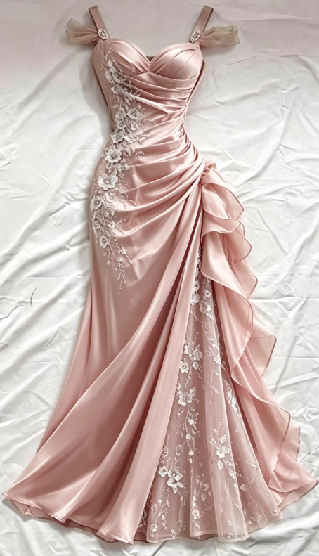 Olive Green 3D Floral Mermaid Beaded Tulle Satin Prom Dress Evening Dress DP6871