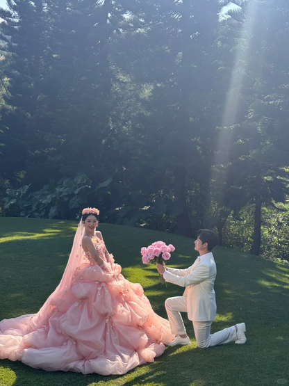 Pink Vintage Ball Gown Strapless Floral Layered Tulle Prom Dress Party Dress DP5010