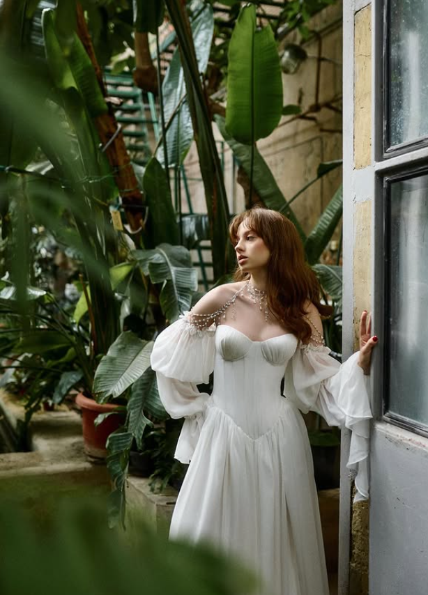 Ivory White A Line Long Sleeve Ethereal Chiffon Long Prom Dress Evening Dress DP6343