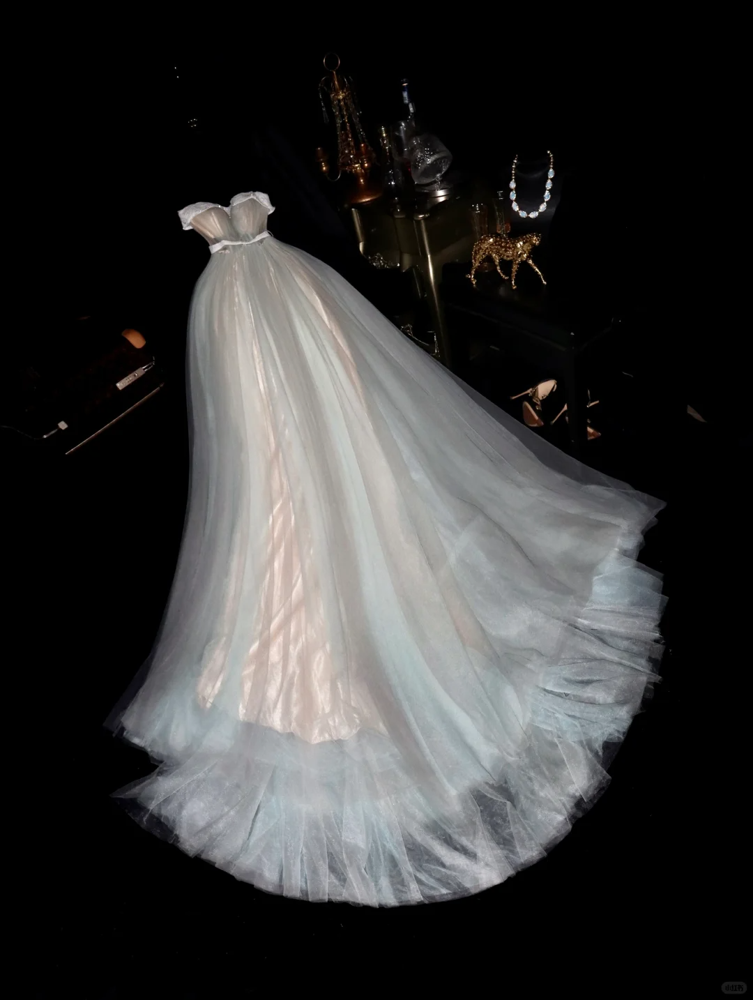 Vintage A Line Strapless Grey Tulle Long Prom Dress Date Dress DP4425