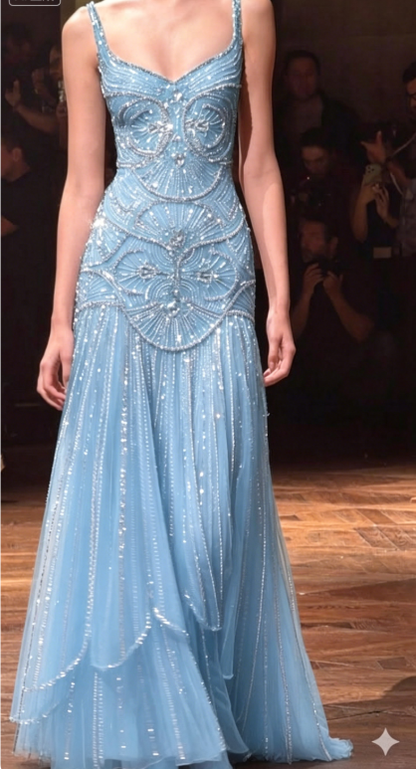 Luxurious Emerald A Line Straps Exquisite Beaded Prom Dress DP5177