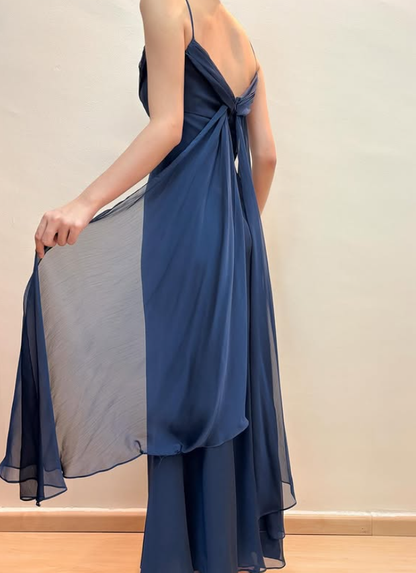 Vintage Navy Blue Simple Sheath Chiffon Prom Dress Evening Dress Date Dress DP5281