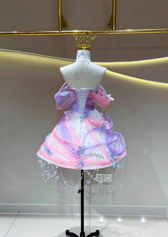 Dreamy Fairy A Line Exquisite Beaded Blue Pink Tulle Short Prom Dress Homecoming Dress DP6629