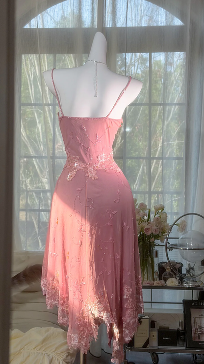 Sweety Vintage Pink Appliques Beaded Chiffon Short Prom Dress Homecoming Dress DP4947