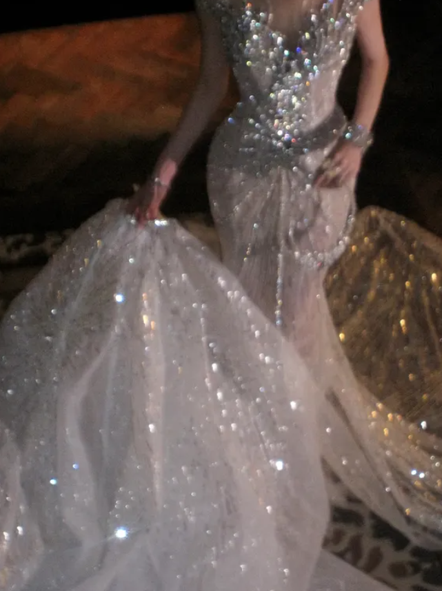 Charming Mermaid Sweetheart Neck Beaded Sequin White Tulle Long Sweep Prom Dress DP5036