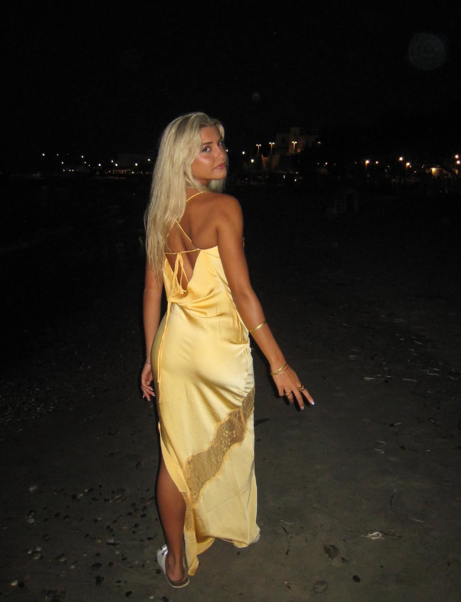 Charming Sheath Spaghetti Strap Yellow Lace Satin Long Open Back Prom Dress Evening Dress DP1637