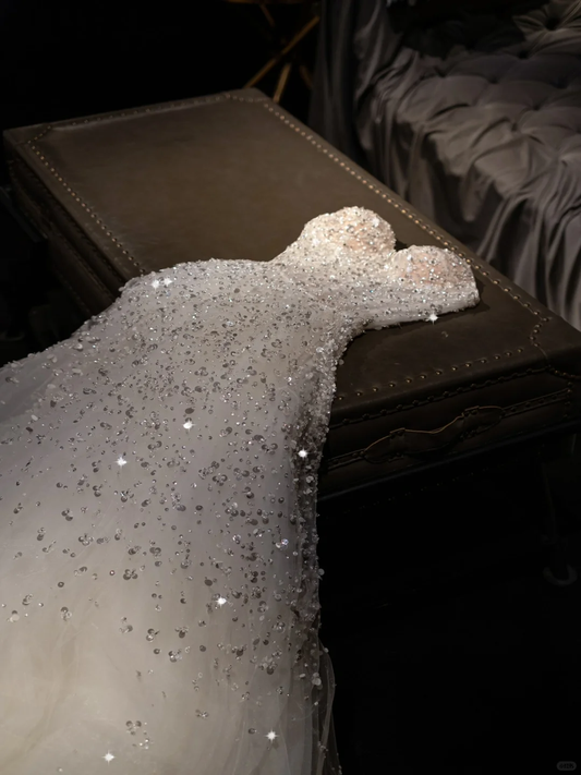 Dreamy A Line Sweetheart Neck Beaded Sequin White Tulle Long Prom Dress Evening Dress DP2100