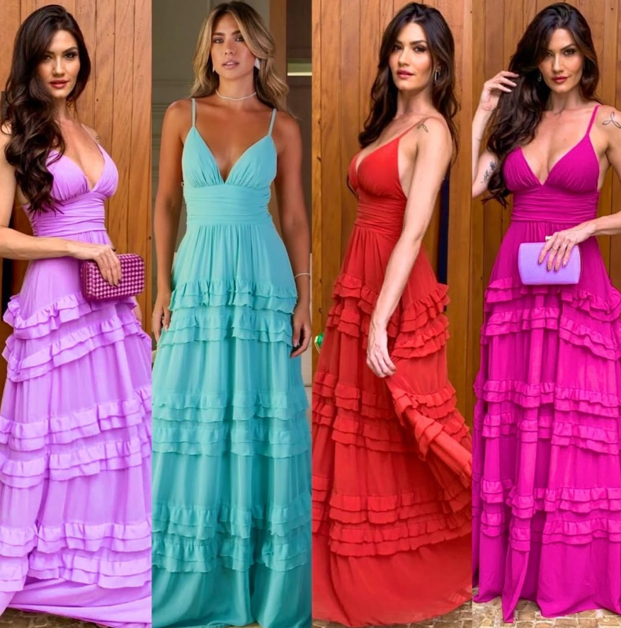 A Line Spaghetti Strap Ruffles Chiffon Evening Dresses DP779