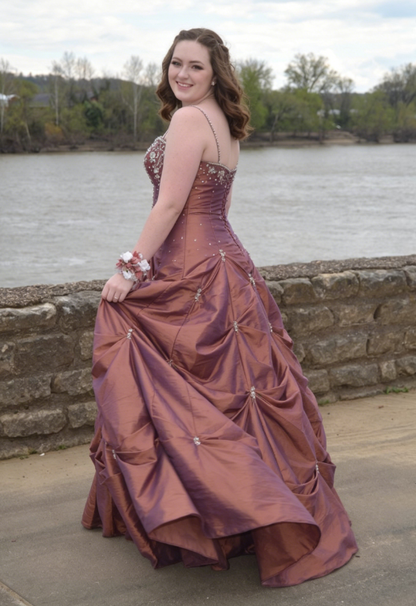 Unique Ball Gown Straps Beaded Pleated Satin Prom Dress Graduation Prom Dress DP5103