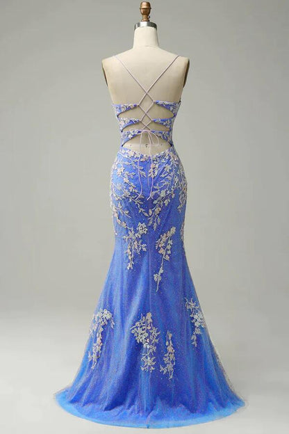 Fashion Mermaid Blue Applique Long Prom Dress Evening Dress DP045