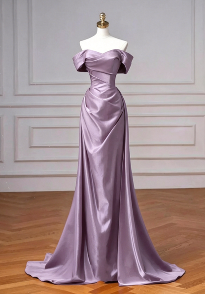 Elegant Mermaid Off the Shoulder Navy Blue Satin Long Prom Dresses Evening Gowns DP4209
