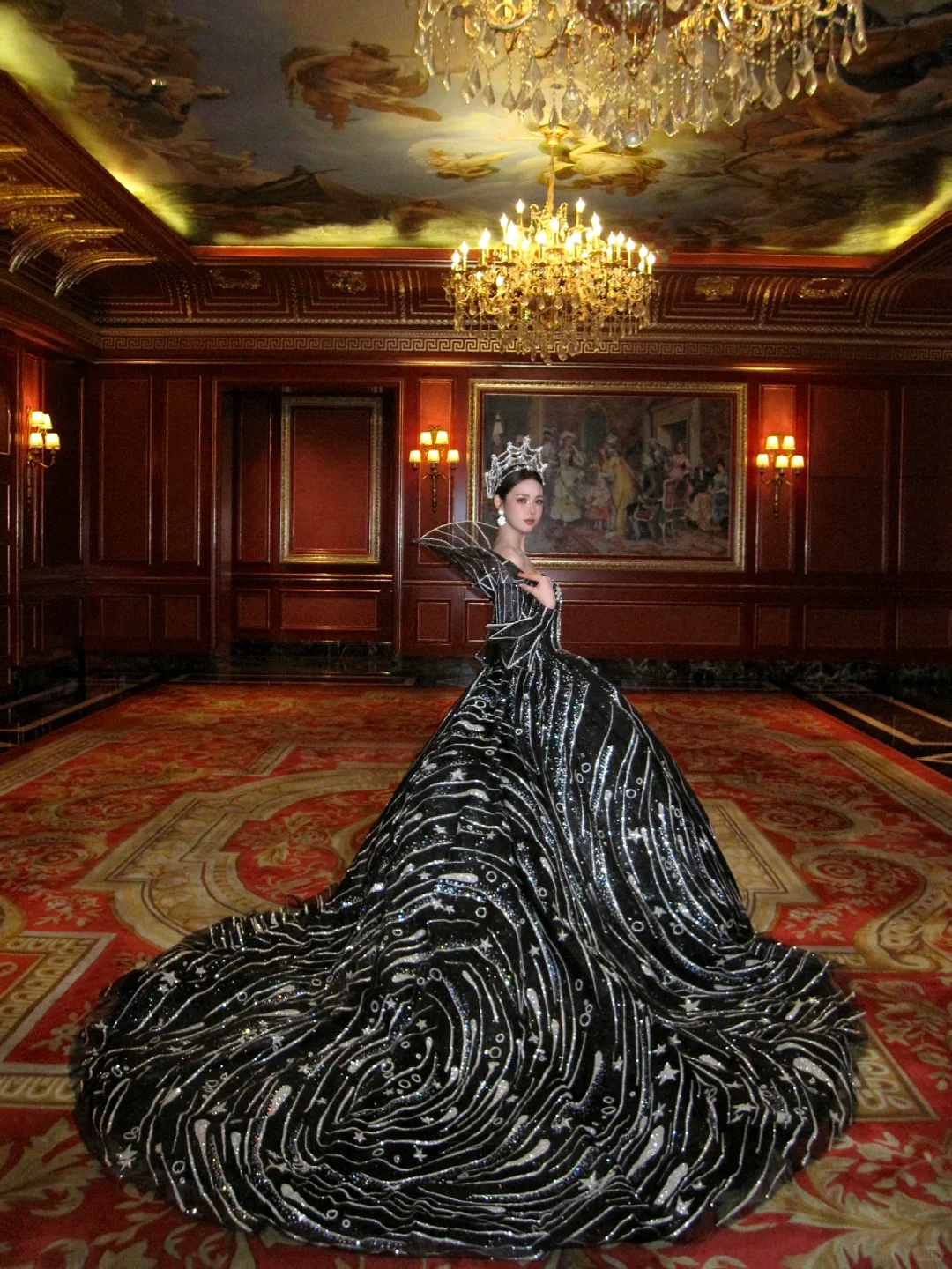 Luxurious Black Ball Gown Long Sleeve Shiny Sequin Long Prom Dress Evening Dress DP5381