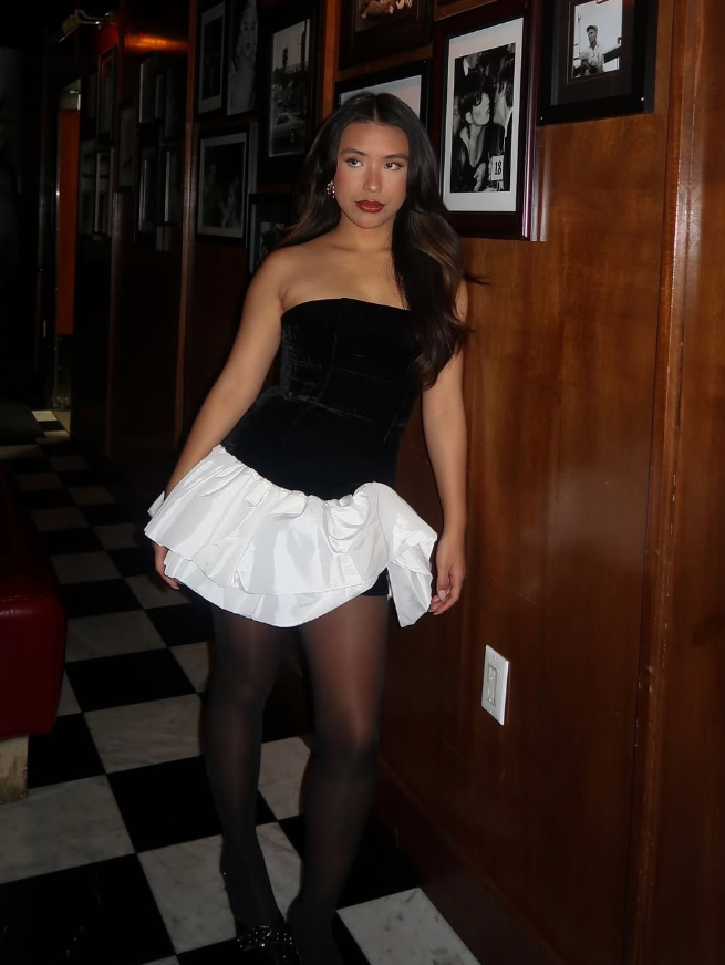 Cute A Line Strapless White Satin Black Velvet Short Homecoming Dress Evening Dress DP1920