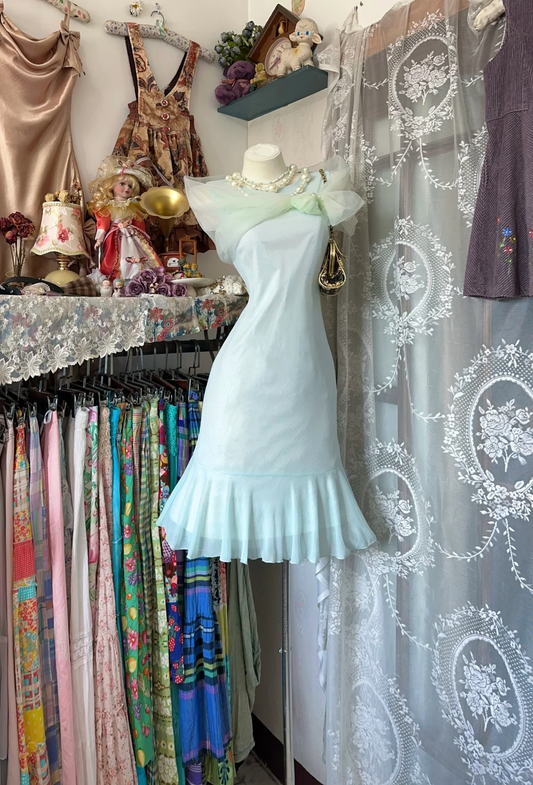 Vintage Light Blue A Line Round Neck Chiffon Short Homecoming Dress DP4862