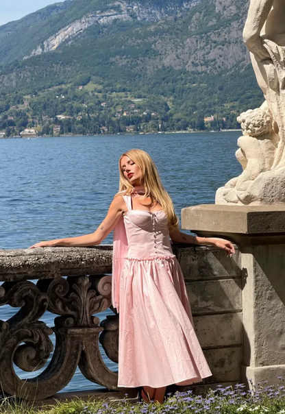 Simple Pink A Line Spaghetti Straps Satin Prom Dress Party Dress DP5807