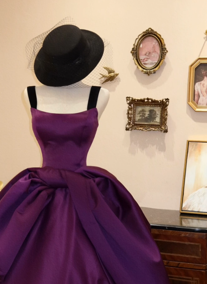 Elegant Purple A Line Strap Satin Prom Dress Evening Dress DP7059